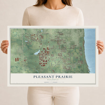 Map of Pleasant Prairie, Wisconsin, 12 x 18 inch unframed archival matte print