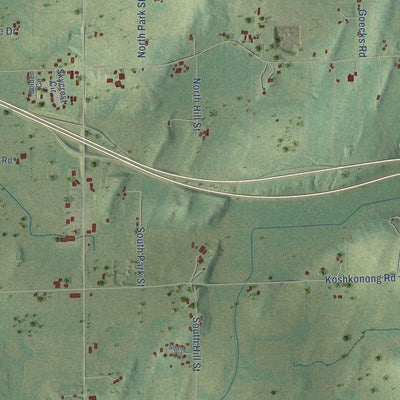 Second close-up of the map of Pleasant Springs, Wisconsin print showing more streets and buildings