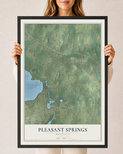 Map of Pleasant Springs, Wisconsin, 24 x 36 inch print in a black wood frame