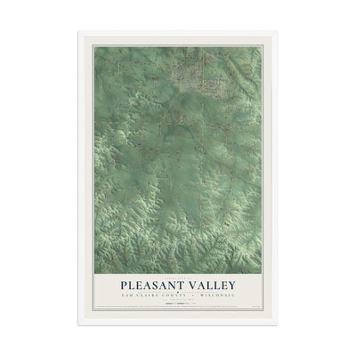 Map of Pleasant Valley, Eau Claire County, Wisconsin, 12 x 18 inch print in a white wood frame
