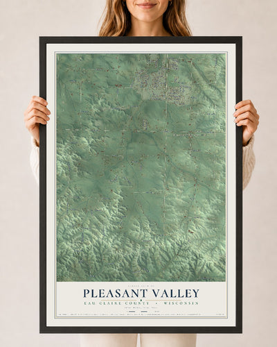 Map of Pleasant Valley, Eau Claire County, Wisconsin, 24 x 36 inch print in a black wood frame