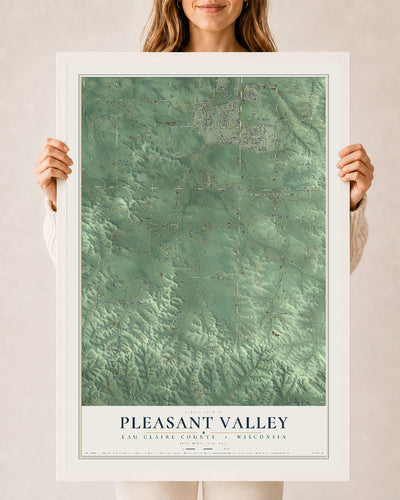 Map of Pleasant Valley, Eau Claire County, Wisconsin, 24 x 36 inch print in a white wood frame