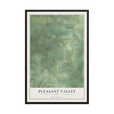 Map of Pleasant Valley, St. Croix County, Wisconsin, 12 x 18 inch print in a black wood frame