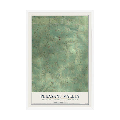 Map of Pleasant Valley, St. Croix County, Wisconsin, 12 x 18 inch print in a white wood frame