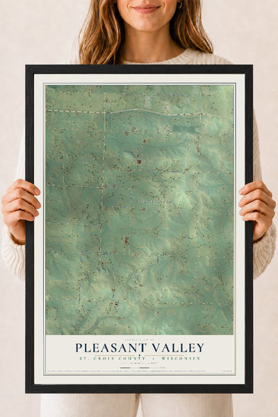 Map of Pleasant Valley, St. Croix County, Wisconsin, 18 x 24 inch print in a black wood frame