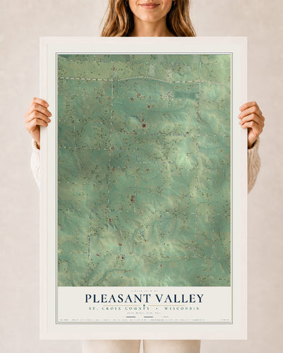 Map of Pleasant Valley, St. Croix County, Wisconsin, 24 x 36 inch print in a white wood frame