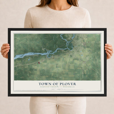 Map of the Town of Plover, Portage County, Wisconsin, 12 x 18 inch print in a black wood frame