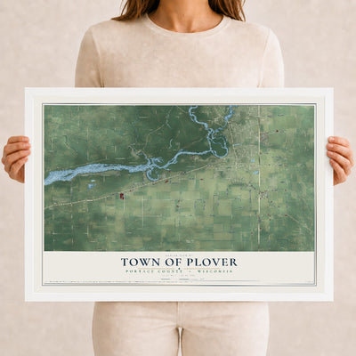 Map of the Town of Plover, Portage County, Wisconsin, 12 x 18 inch print in a white wood frame