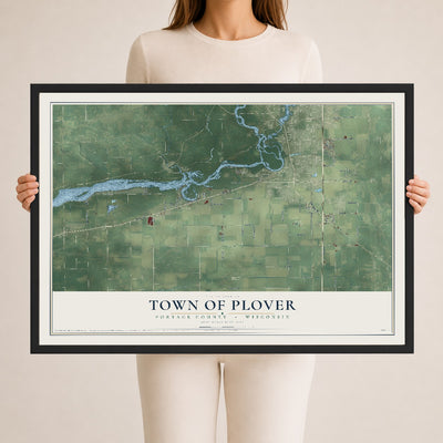 Map of the Town of Plover, Portage County, Wisconsin, 24 x 36 inch print in a black wood frame
