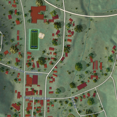 Close-up of the map of Plum City, Wisconsin print showing street and building detail