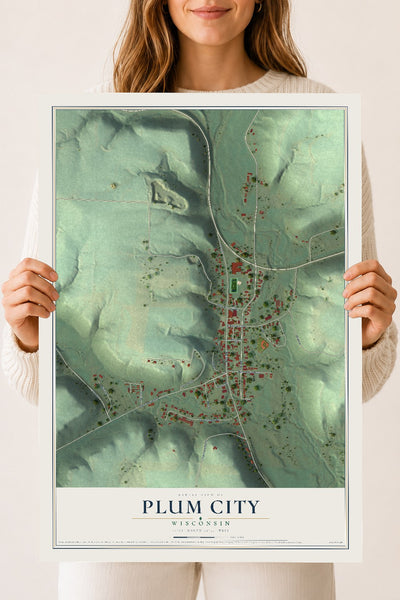 Map of Plum City, Wisconsin, 18 x 24 inch unframed archival matte print