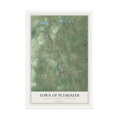 Map of the Town of Plymouth, Sheboygan County, Wisconsin, 12 x 18 inch print in a white wood frame