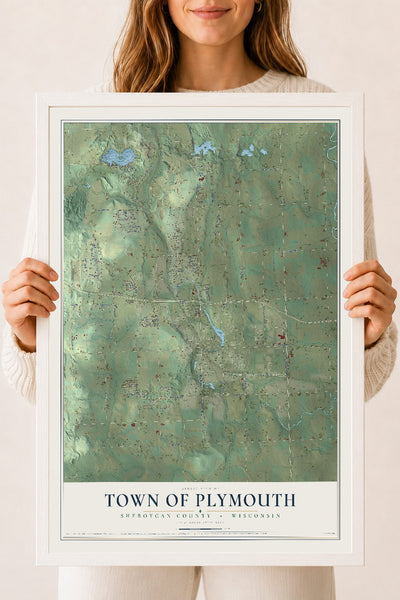 Map of the Town of Plymouth, Sheboygan County, Wisconsin, 18 x 24 inch print in a white wood frame
