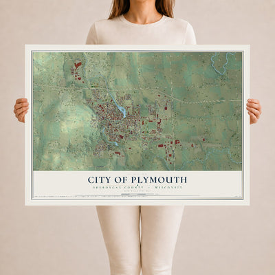 Map of Plymouth, Wisconsin, 24 x 36 inch unframed archival matte print