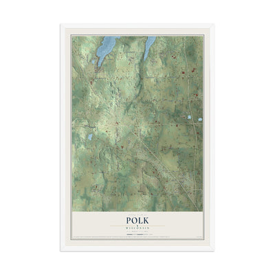 Map of Polk, Wisconsin, 12 x 18 inch print in a white wood frame