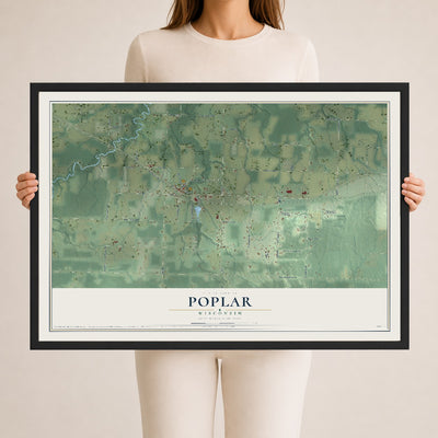 Map of Poplar, Wisconsin, 24 x 36 inch print in a black wood frame