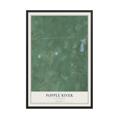 Map of Popple River, Wisconsin, 12 x 18 inch print in a black wood frame