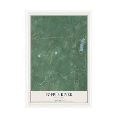 Map of Popple River, Wisconsin, 12 x 18 inch print in a white wood frame