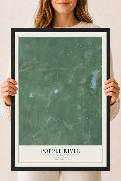 Map of Popple River, Wisconsin, 18 x 24 inch print in a black wood frame