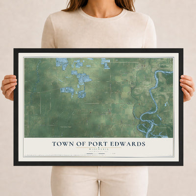 Map of the Town of Port Edwards, Wisconsin, 12 x 18 inch print in a black wood frame