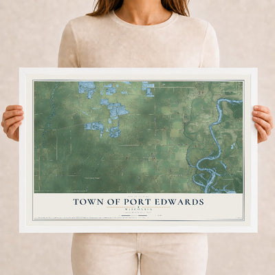 Map of the Town of Port Edwards, Wisconsin, 12 x 18 inch print in a white wood frame