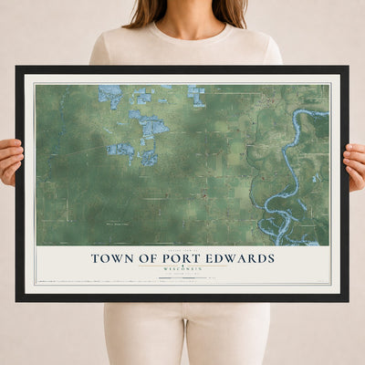 Map of the Town of Port Edwards, Wisconsin, 18 x 24 inch print in a black wood frame