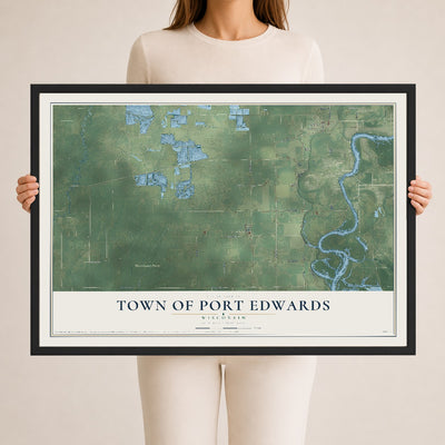 Map of the Town of Port Edwards, Wisconsin, 24 x 36 inch print in a black wood frame