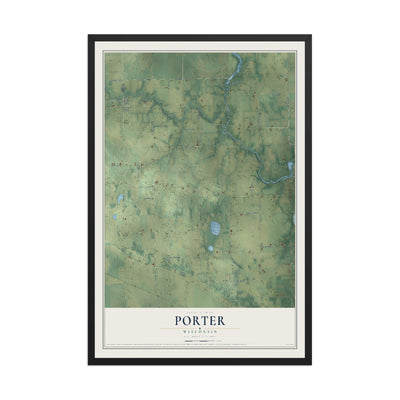 Map of Porter, Wisconsin, 12 x 18 inch print in a black wood frame