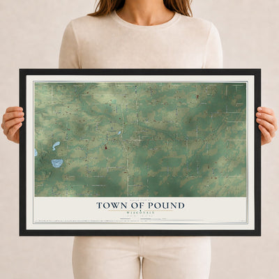 Map of the Town of Pound, Wisconsin, 12 x 18 inch print in a black wood frame