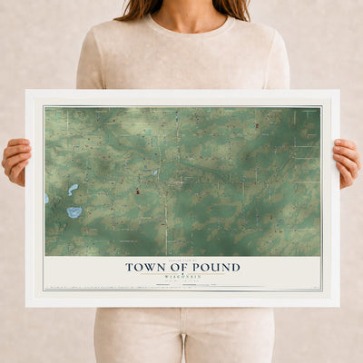 Map of the Town of Pound, Wisconsin, 12 x 18 inch print in a white wood frame