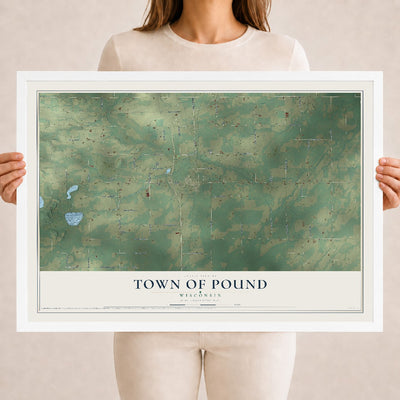 Map of the Town of Pound, Wisconsin, 18 x 24 inch print in a white wood frame