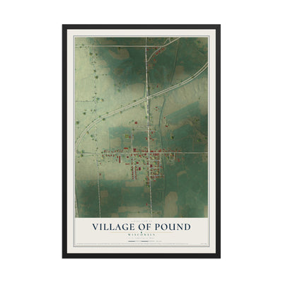 Map of Pound, Wisconsin, 12 x 18 inch print in a black wood frame