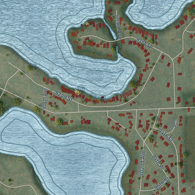 Close-up of the map of Powers Lake, Wisconsin print showing street and building detail
