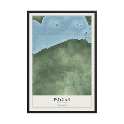 Map of Poygan, Wisconsin, 12 x 18 inch print in a black wood frame