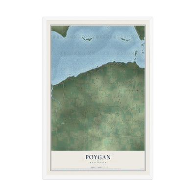 Map of Poygan, Wisconsin, 12 x 18 inch print in a white wood frame