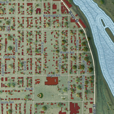 Close-up of the map of Prairie du Sac, Wisconsin print showing street and building detail