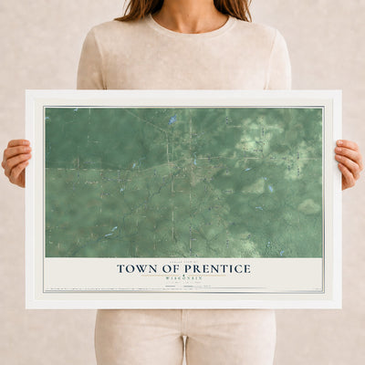 Map of the Town of Prentice, Wisconsin, 12 x 18 inch print in a white wood frame