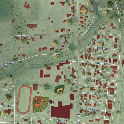 Close-up of the map of Prentice, Wisconsin print showing street and building detail