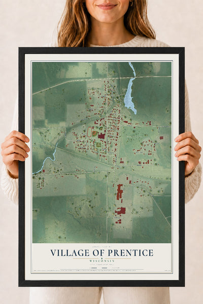 Map of Prentice, Wisconsin, 18 x 24 inch print in a black wood frame