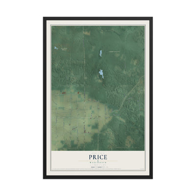 Map of Price, Wisconsin, 12 x 18 inch print in a black wood frame
