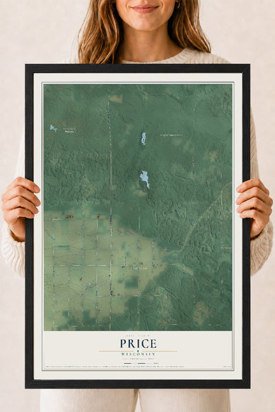 Map of Price, Wisconsin, 18 x 24 inch print in a black wood frame