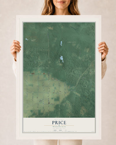 Map of Price, Wisconsin, 24 x 36 inch print in a white wood frame