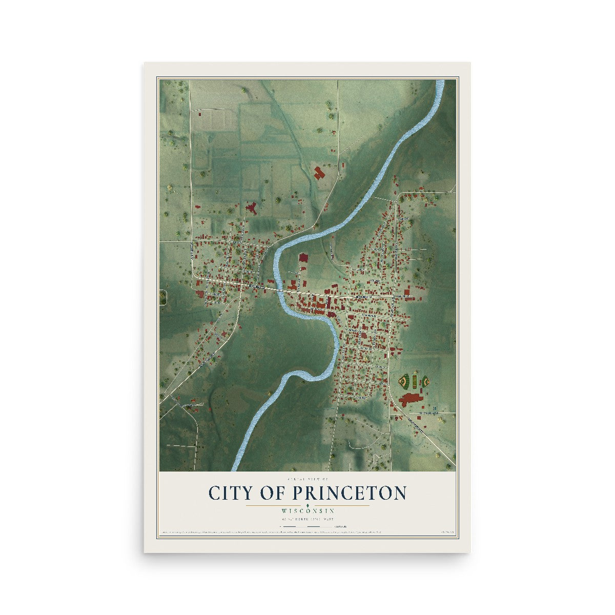 Map of Princeton, Wisconsin, 12 x 18 inch unframed archival matte print
