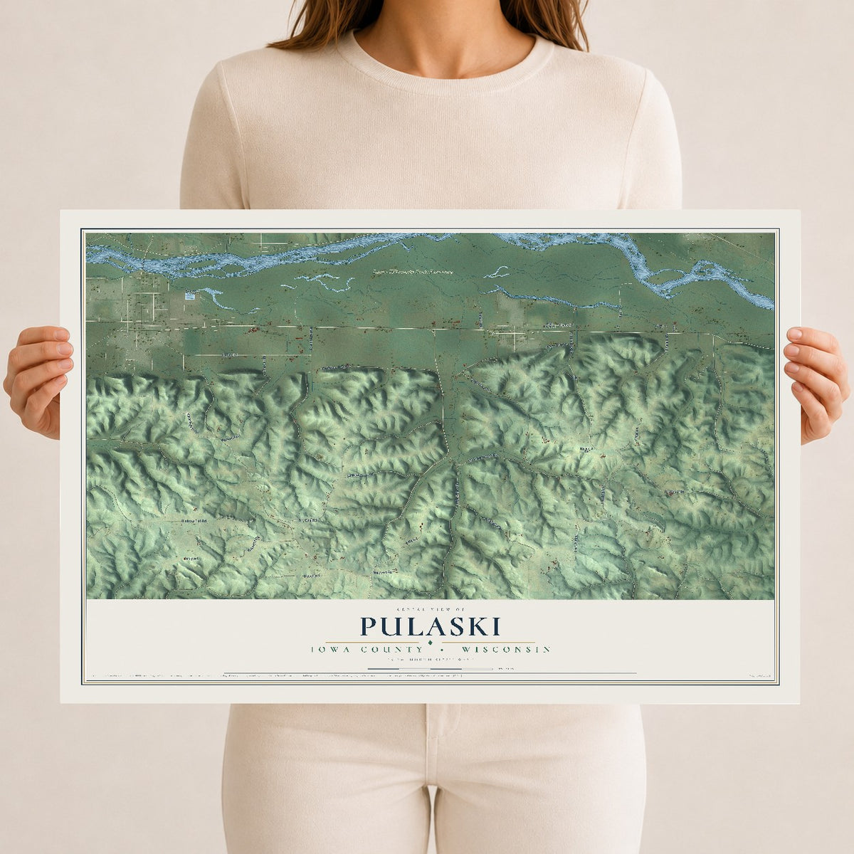 Map of Pulaski, Iowa County, Wisconsin, 12 x 18 inch unframed archival matte print