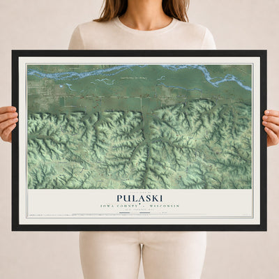 Map of Pulaski, Iowa County, Wisconsin, 18 x 24 inch print in a black wood frame