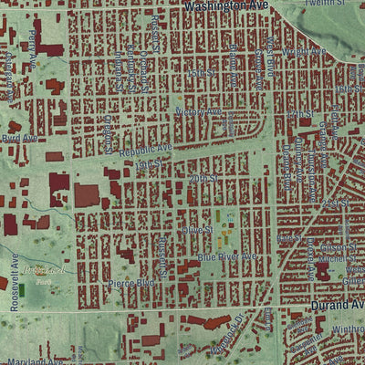 Close-up of the map of Racine, Wisconsin print showing street and building detail