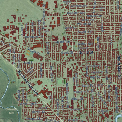 Second close-up of the map of Racine, Wisconsin print showing more streets and buildings