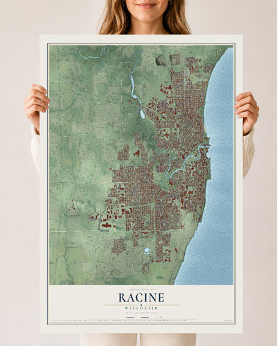 Map of Racine, Wisconsin, 24 x 36 inch unframed archival matte print