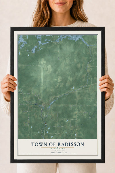 Map of the Town of Radisson, Wisconsin, 18 x 24 inch print in a black wood frame