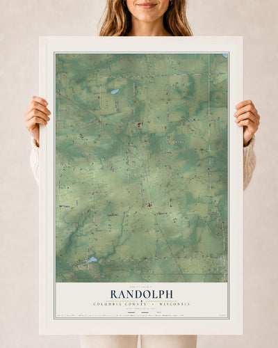 Map of Randolph, Columbia County, Wisconsin, 24 x 36 inch print in a white wood frame